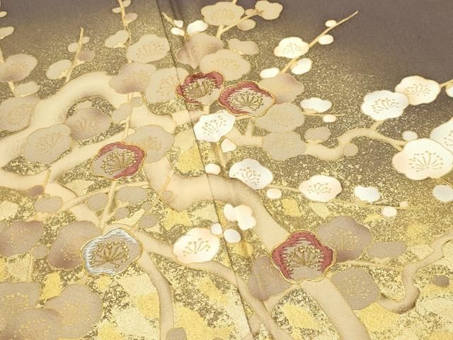 平和屋着物○皇室デザイナー 中村乃武夫 色留訪問着 駒刺繍 流水枝梅笹