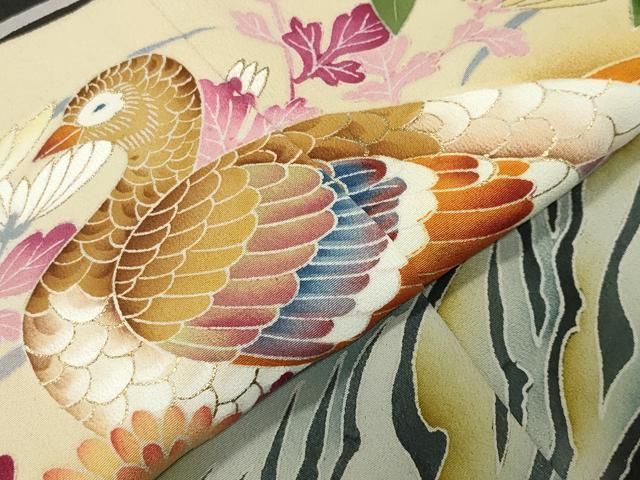 尾長鳥草花文 暈し染め