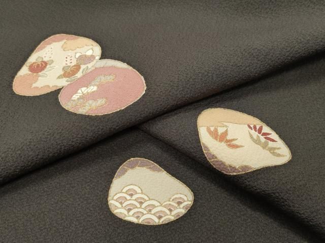 平和屋着物 上質な小紋 貝合わせ花文 金彩 正絹 gh