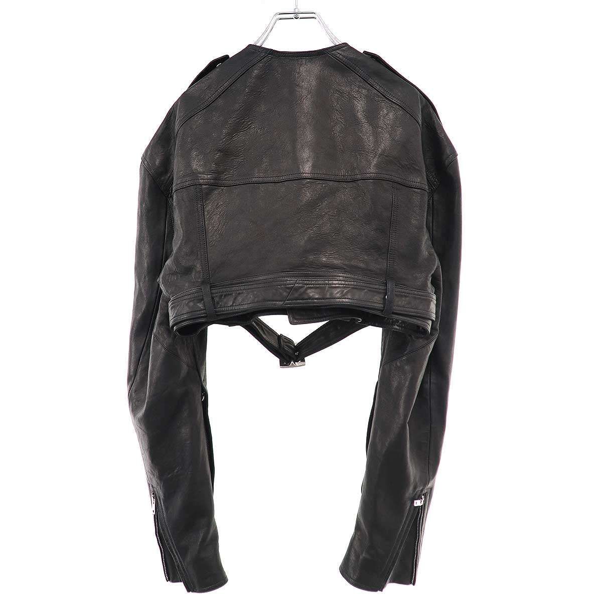 Rick Owens リックオウエンス 24 AW Micro Biker Jacket マイクロ クロップドバイカーレザージャケット -LNV ブラック 40