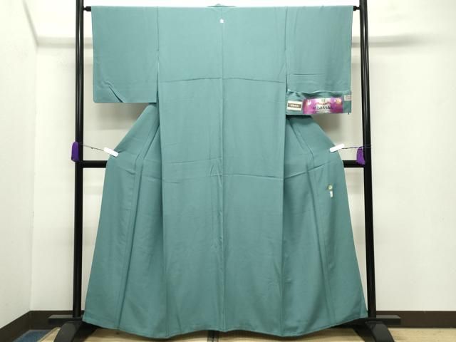 平和屋着物 上質な色無地 献上浜ちりめん 青磁色 反端付き 正絹 gh