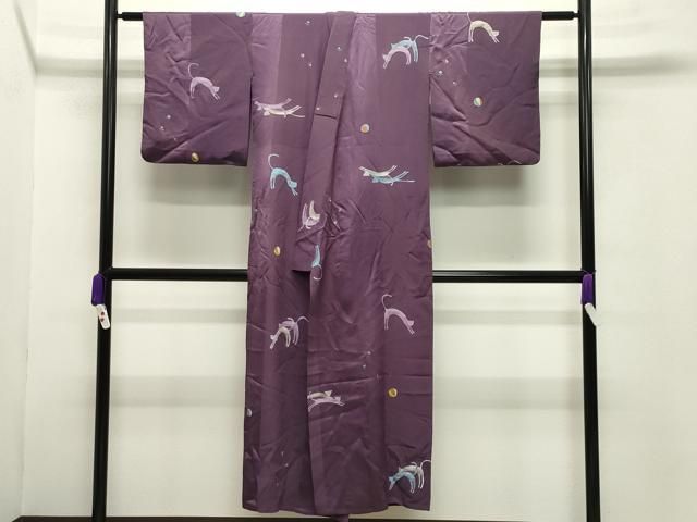 平和屋着物 長襦袢 単衣 猫 正絹 gh