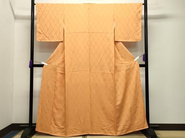 平和屋着物 上質な色無地 総刺繍 菱文 柑子色 正絹 gh