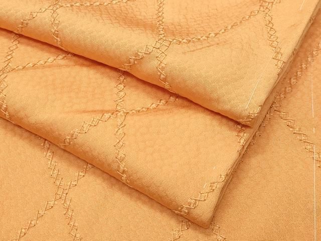 平和屋着物 上質な色無地 総刺繍 菱文 柑子色 正絹 gh