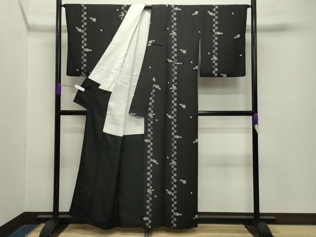  平和屋着物 上質な小紋 吉祥文 黒地 正絹 gh 小紋 着物