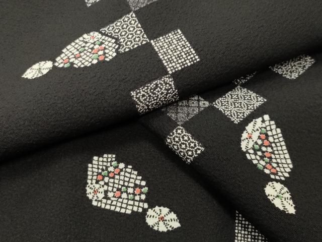 平和屋着物 上質な小紋 吉祥文 黒地 正絹 gh
