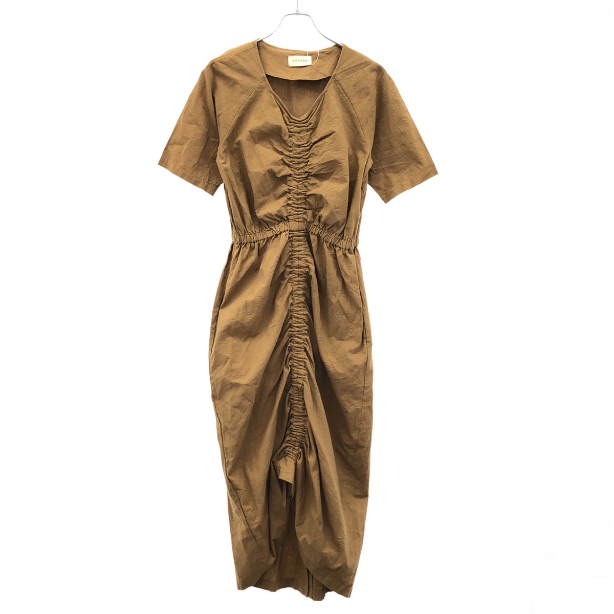 MEYAME メヤメ Vネックギャザーロングワンピース MEY 1608 キャメルブラウン 1