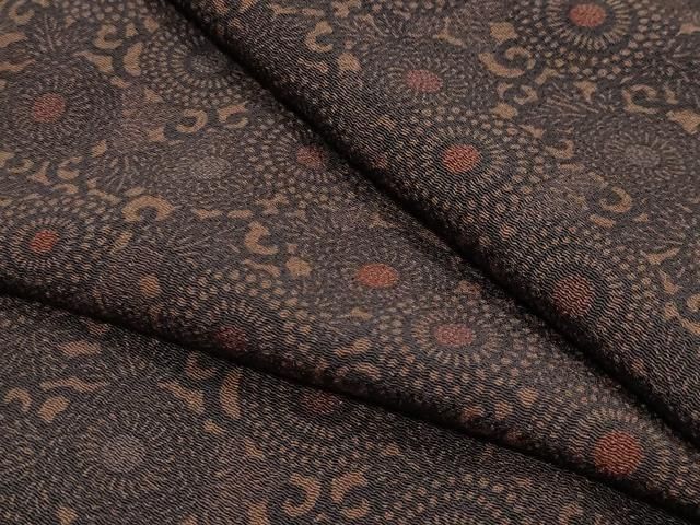 平和屋着物 上質な小紋 型染め 菊花唐草文 鬼しぼ縮緬 正絹 gh