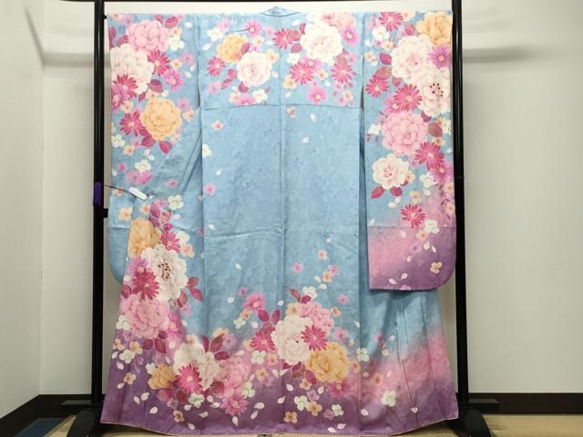 平和屋着物 豪華振袖 舞花文 暈し染め 金銀彩 正絹 gh