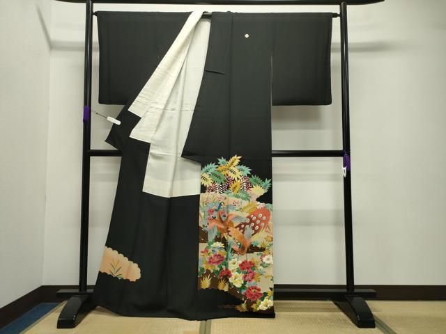 平和屋着物 本加賀友禅作家 直江良三 黒留袖 孔雀花文 暈し染め 金彩 正絹 gh