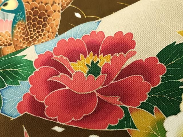  平和屋着物 本加賀友禅作家 直江良三 黒留袖 孔雀花文 暈し染め 金彩 正絹 gh 黒留袖 着物