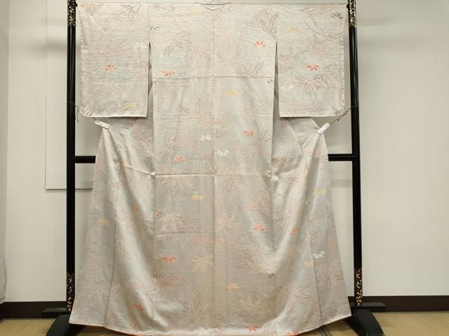 平和屋着物 上質な小紋 絞り 笹の葉文 正絹 ou