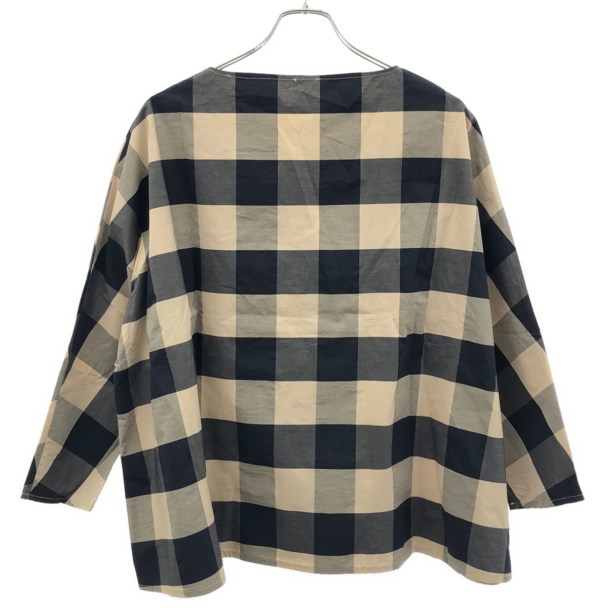 apuntob アプントビー チェック柄ワイドプルオーバーブラウス P 520 T 1411 ベージュ×ネイビー系 1