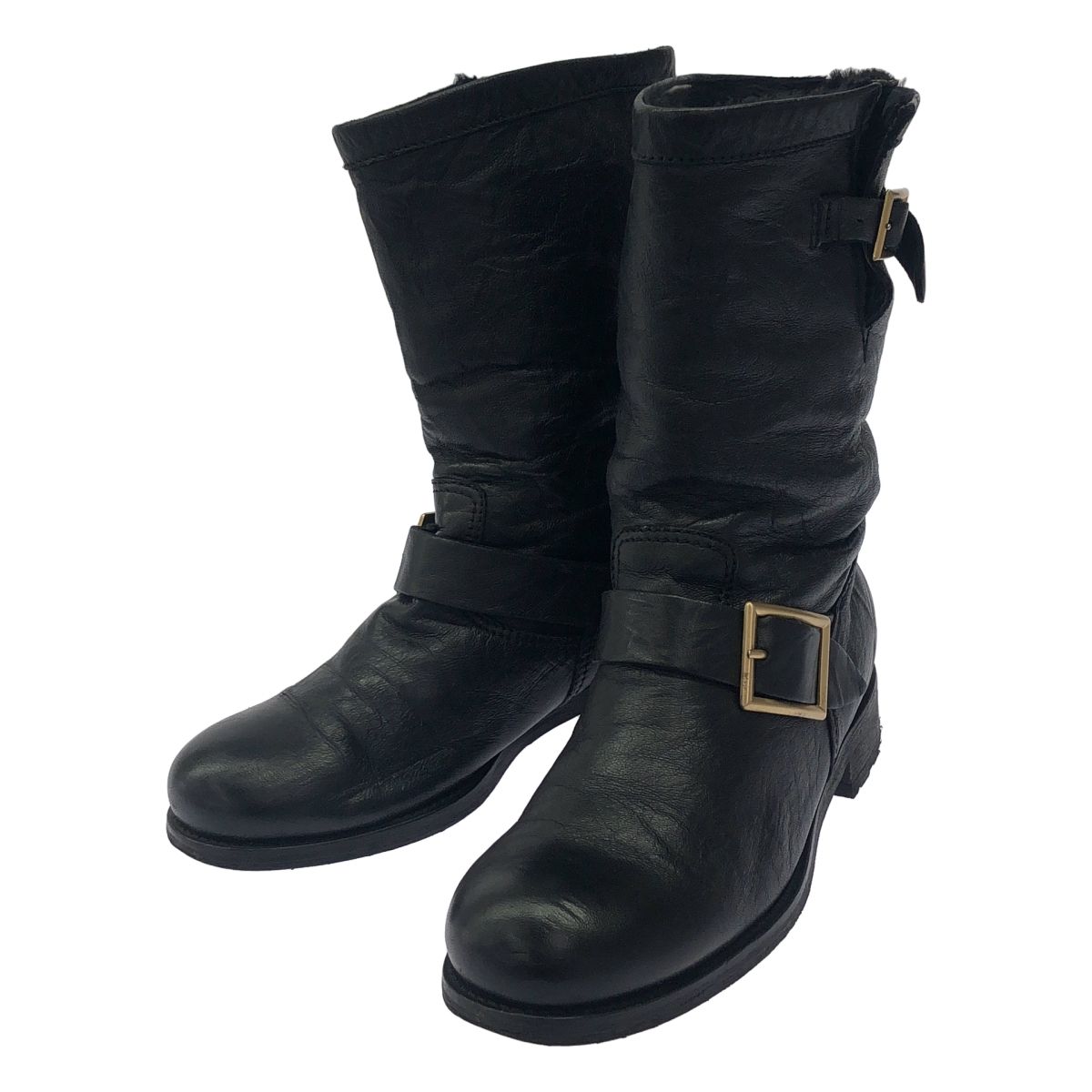 JIMMY CHOO ジミー チュウ ムートンレザーエンジニアブーツ ブラック