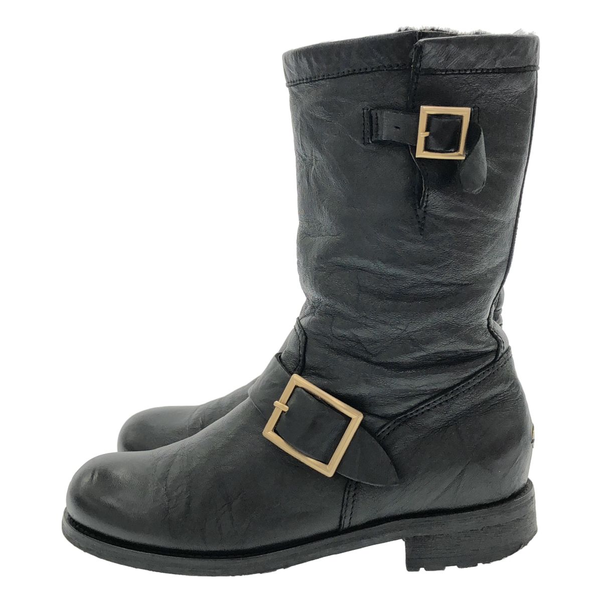 JIMMY CHOO ジミー チュウ ムートンレザーエンジニアブーツ ブラック 37