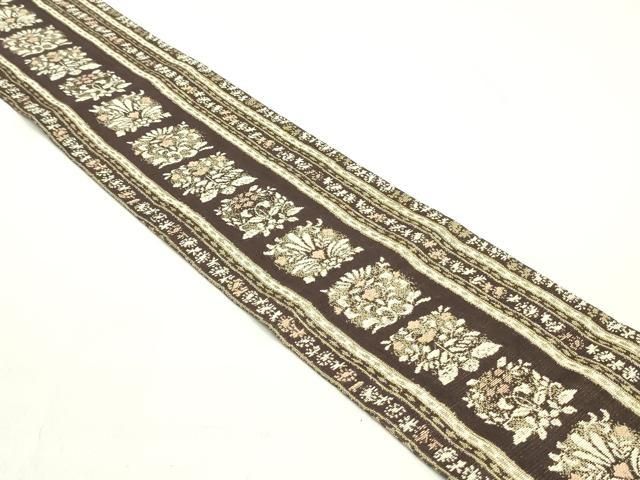 平和屋着物 両面 半幅帯 更紗花唐草間道 金糸 正絹 ob