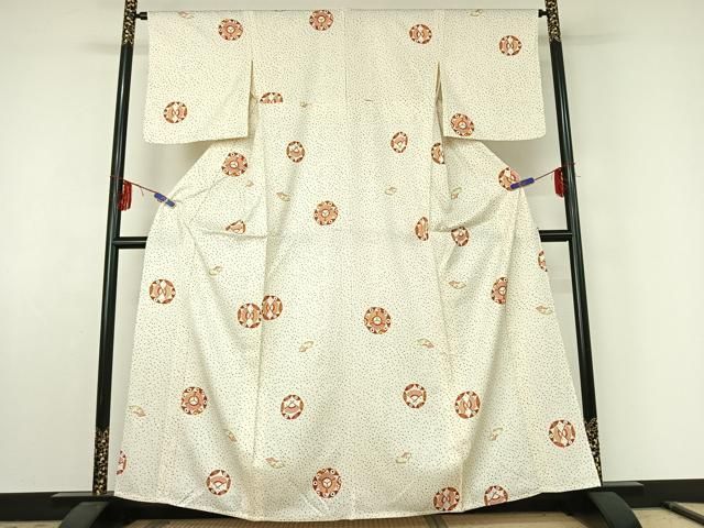 平和屋着物 上質な小紋 単衣 扇面花文 金彩 正絹 jh