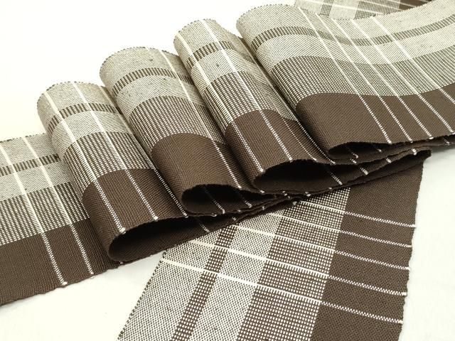 平和屋着物 半幅帯 紬地 格子柄 正絹 ob