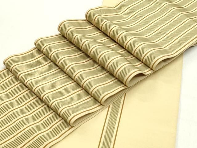 平和屋着物 本場筑前博多織 両面 半幅帯 間道 証紙付き 正絹 ob