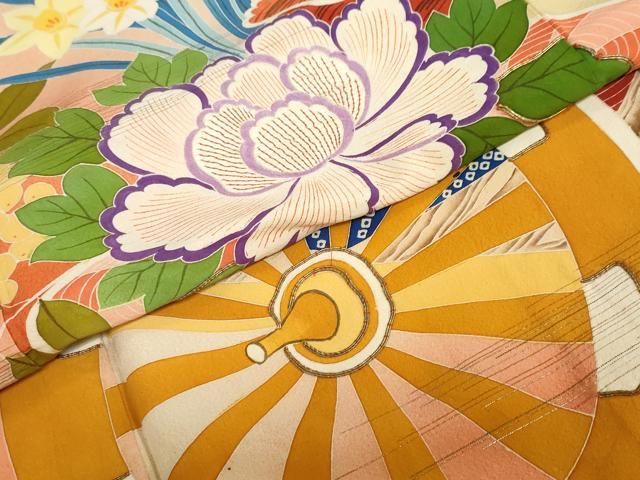  平和屋着物 アンティーク 大正ロマン 訪問着 駒刺繍 花車文 暈し染め 正絹 ud その他 着物 浴衣
