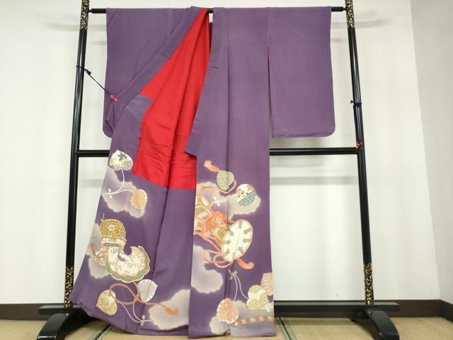 平和屋着物 アンティーク 大正ロマン 色留袖 駒刺繍 楽器草花文 金銀彩 正絹 ud