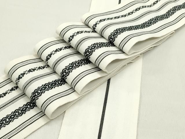 平和屋着物男性　両面　角帯　献上　間道　白色　綿　逸品　DAAZ3078ob