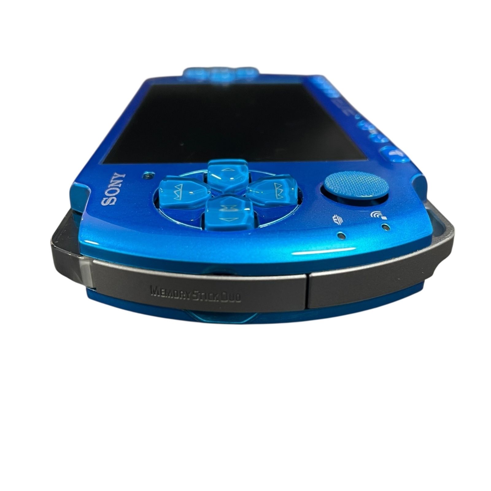 PSP-3000 ブルー 裏蓋無しジンオウガ ストラップ、メモリースティック