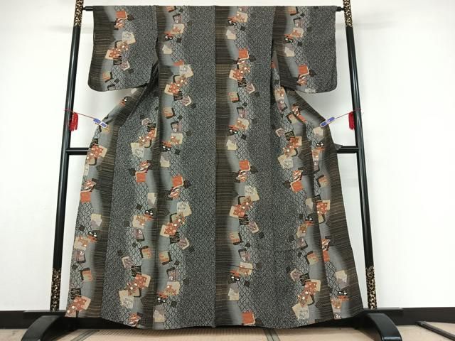 平和屋着物 上質な小紋 単衣 色紙重ね花文 金彩 正絹 jh