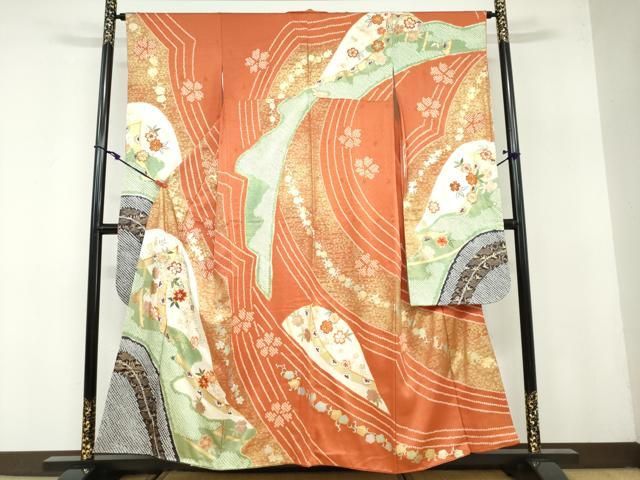 平和屋着物 豪華振袖 駒刺繍 絞り 草花文 金銀彩 正絹 ud