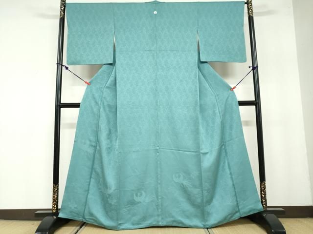 平和屋着物 豪華色留袖 鳳凰草花地紋 青緑色 京都きもの友禅扱い 正絹 ud