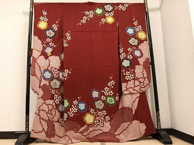 平和屋着物 豪華振袖 駒刺繍 絞り 枝梅 金彩 正絹 ph