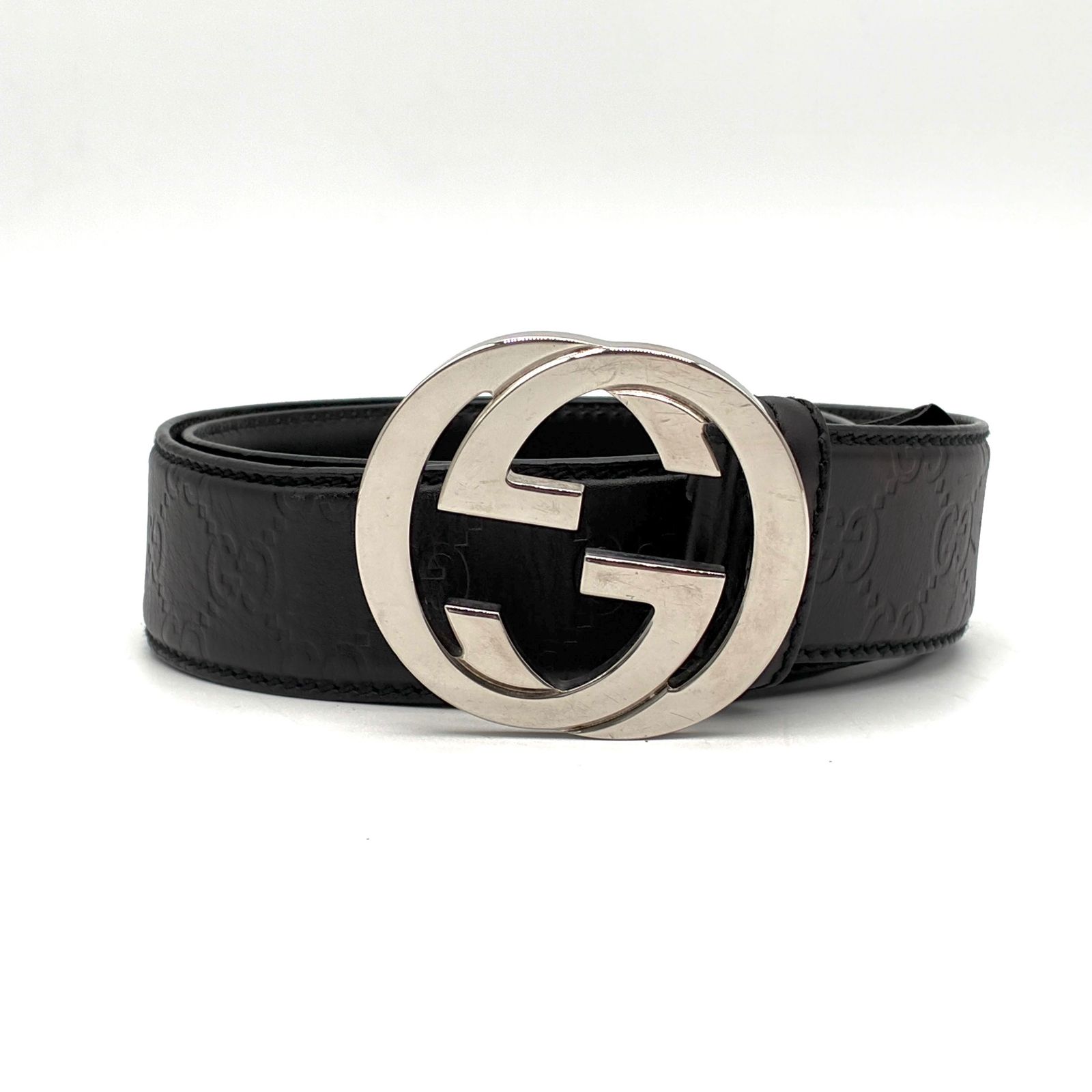 美品 GUCCI グッチ ベルト インターロッキング GG シマレザー ロゴ