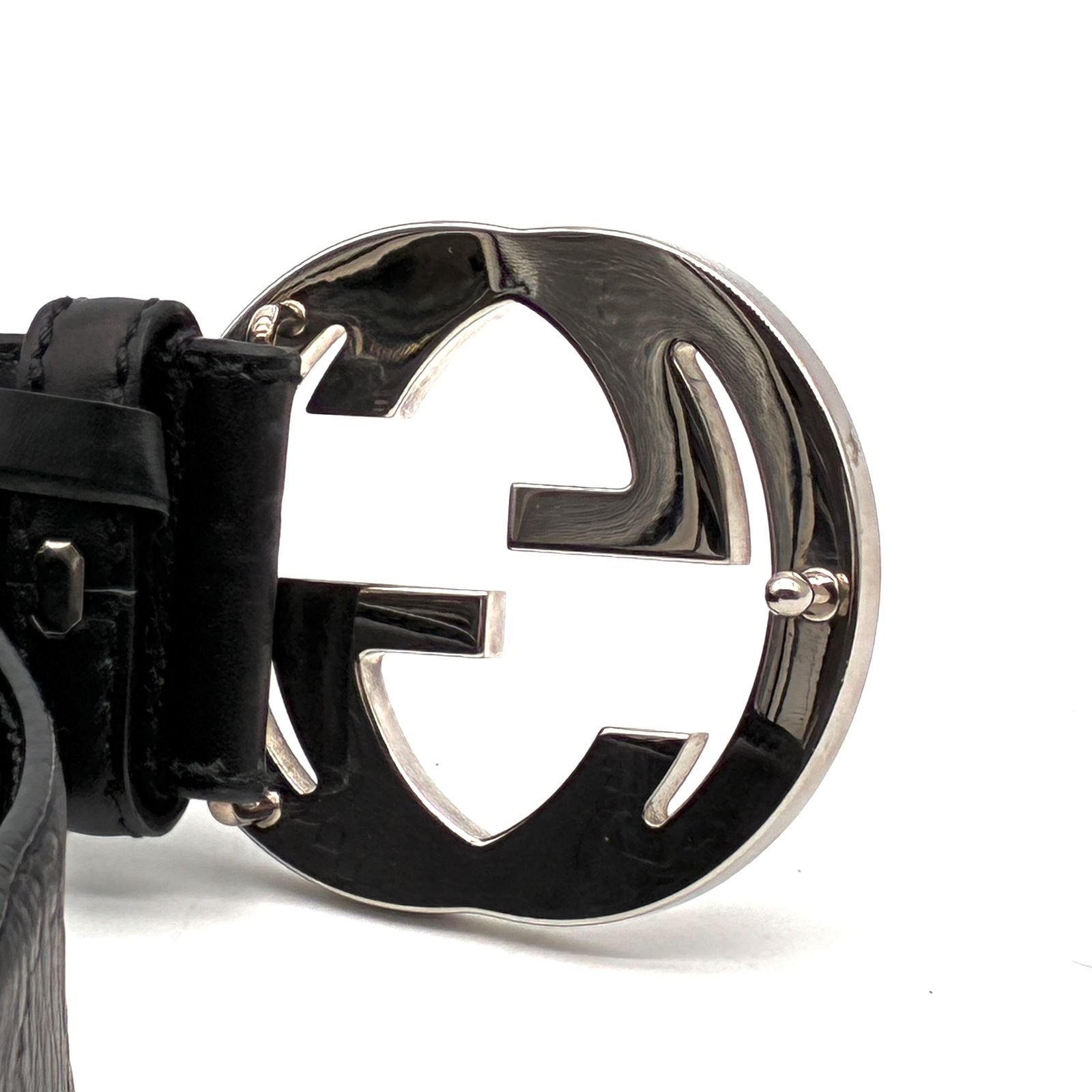 美品 GUCCI グッチ ベルト インターロッキング GG シマレザー ロゴ