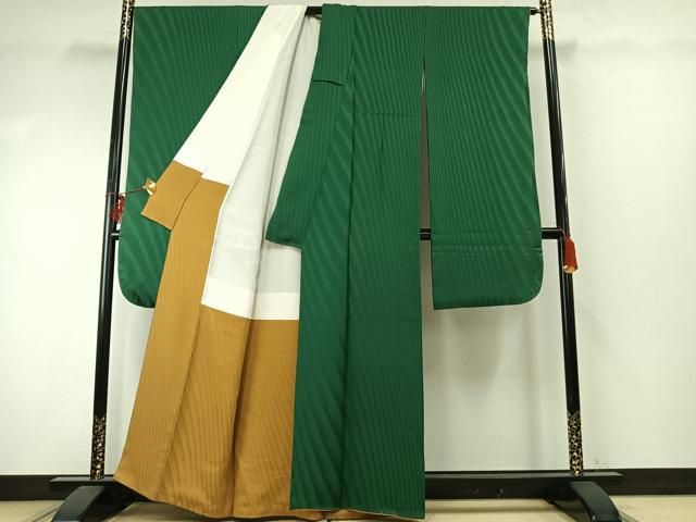 平和屋着物 豪華振袖 変り縞地紋 萌葱色 正絹 fy