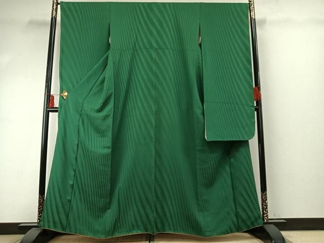 平和屋着物 豪華振袖 変り縞地紋 萌葱色 正絹 fy