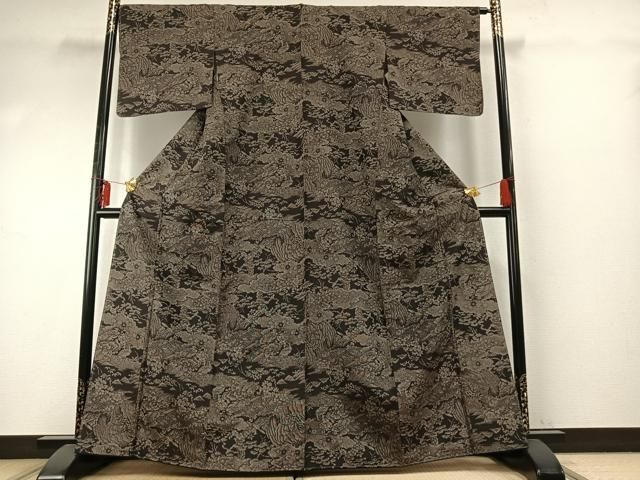 平和屋着物 上質な紬 風景花文 正絹 fy