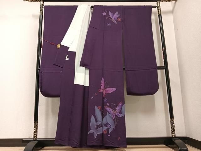 平和屋着物 画家 鶴田一郎 振袖 花蝶文 金彩 正絹 ph