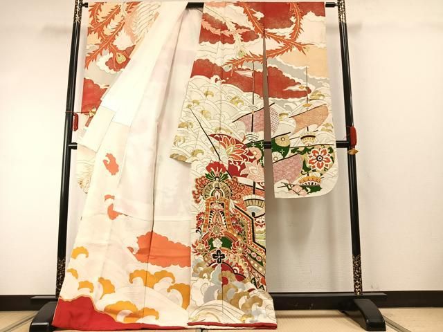 平和屋着物 セミアンティーク 振袖 駒刺繍 南蛮船 鳳凰 金銀彩 正絹 fy