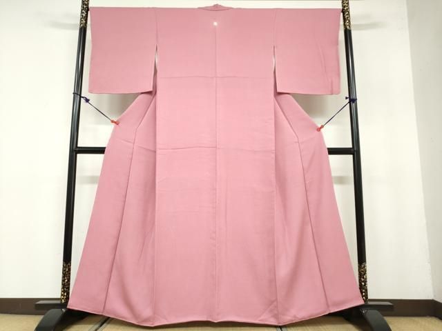 平和屋着物 上質な色無地 草花地紋 長春色 正絹 ud