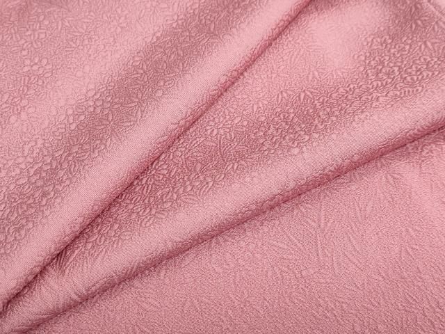 平和屋着物 上質な色無地 草花地紋 長春色 正絹 ud