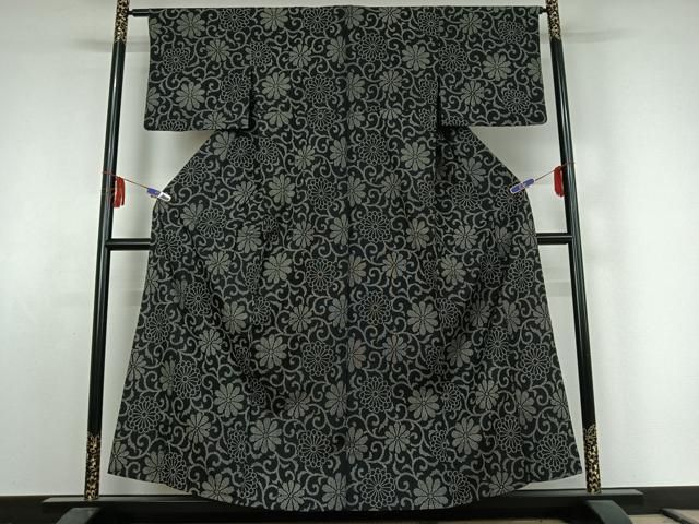 平和屋着物 上質な紬 単衣 花唐草文 正絹 jh