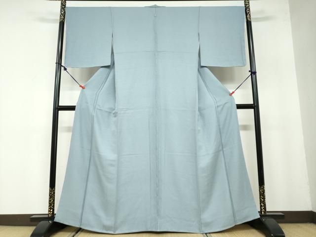 平和屋着物 上質な色無地 花尽くし地紋 藍鼠色 正絹 ud