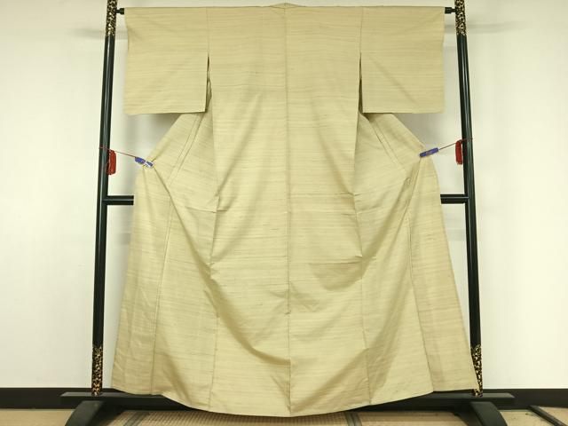 平和屋着物 紅花紬 米沢 単衣 横段文 正絹 jh