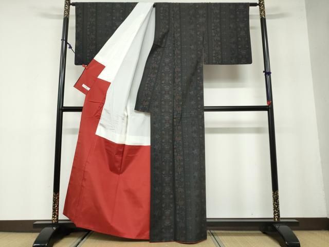  平和屋着物 本場大島紬 9マルキ 更紗花唐草間道 正絹 ud 紬 着物