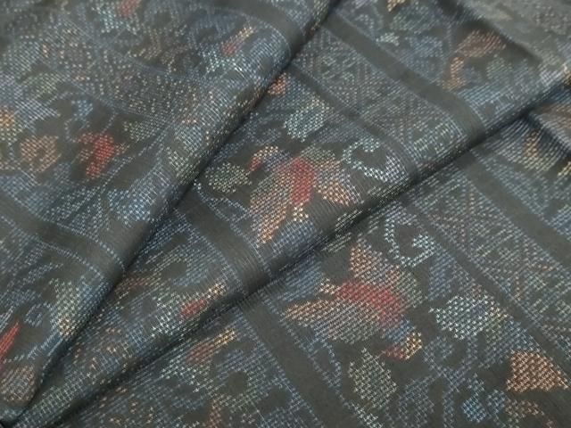 平和屋着物 本場大島紬 9マルキ 更紗花唐草間道 正絹 ud