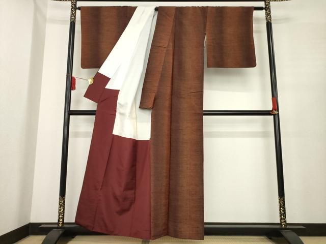 平和屋着物 菅原工房 おしん紬 こぐわ織 草木染 間道 証紙付き 正絹 ck