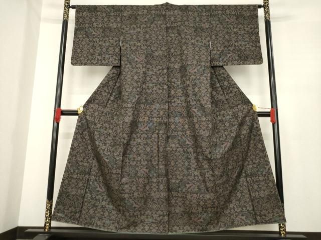 平和屋着物 本場大島紬 カタス9マルキ 横段花鳥文 正絹 ck