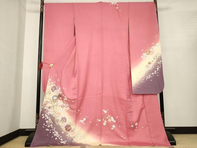 平和屋着物 豪華振袖 駒刺繍 雪輪糸巻兎文 暈し染め 金彩 ロング丈 正絹 ck