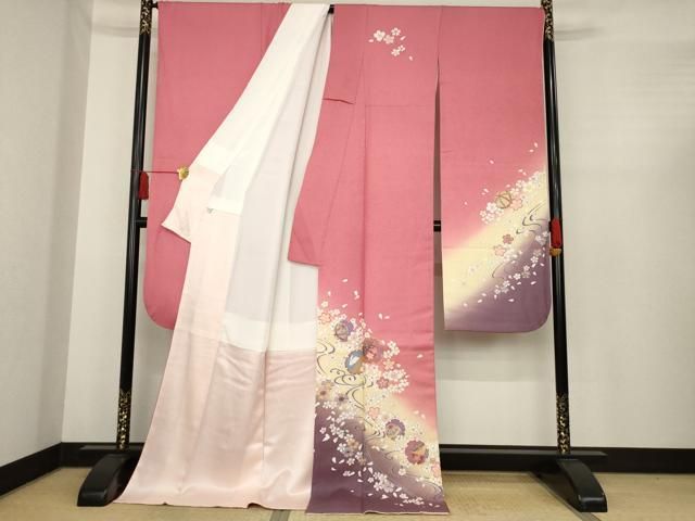 平和屋着物 豪華振袖 駒刺繍 雪輪糸巻兎文 暈し染め 金彩 ロング丈 正絹 ck