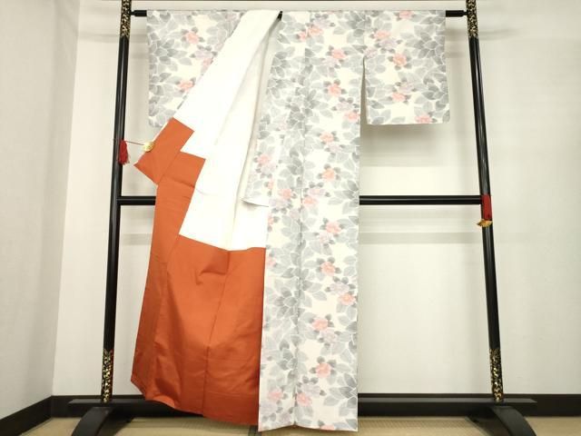  平和屋着物 上質な紬 草花文 正絹 ck 紬 着物